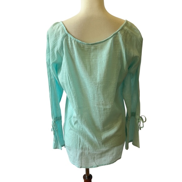 COTTON TOP WOMENS M BOHO SEMI SHEER EMBROIDERED BEADED DETAIL CASUAL CHIC Y2K - Picture 4 of 12